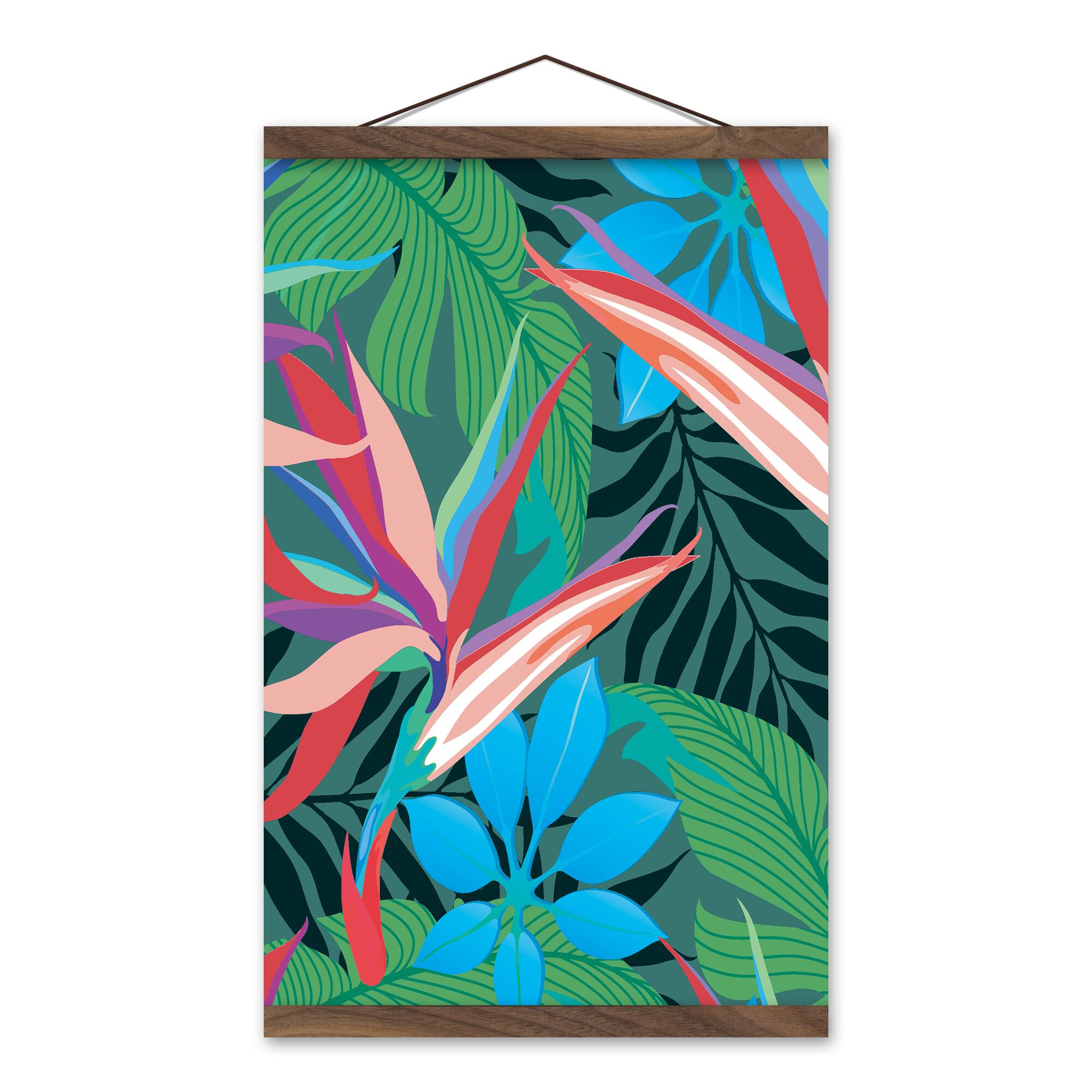 Island Palms Teak Hanging Canvas